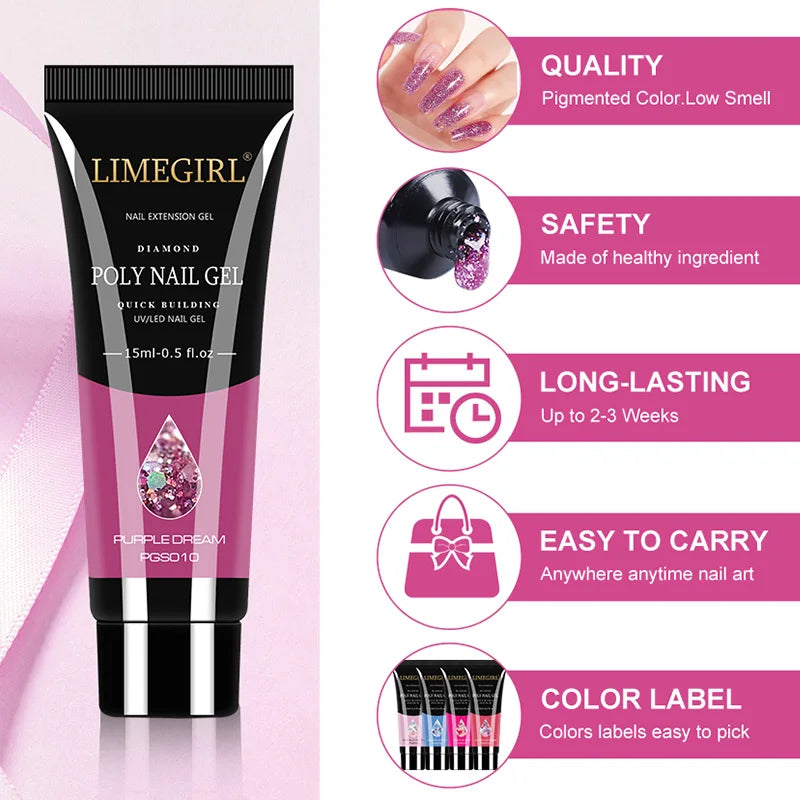 15ml kit de gel de unhas para extensão rápida arte do prego gel de polímero ferramentas de unhas extensão de dedo solução acrílica gel polonês kit de arte do prego