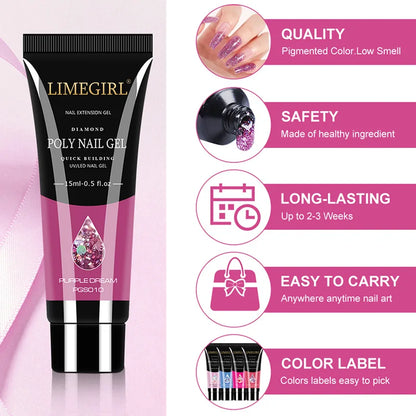 15ml kit de gel de unhas para extensão rápida arte do prego gel de polímero ferramentas de unhas extensão de dedo solução acrílica gel polonês kit de arte do prego